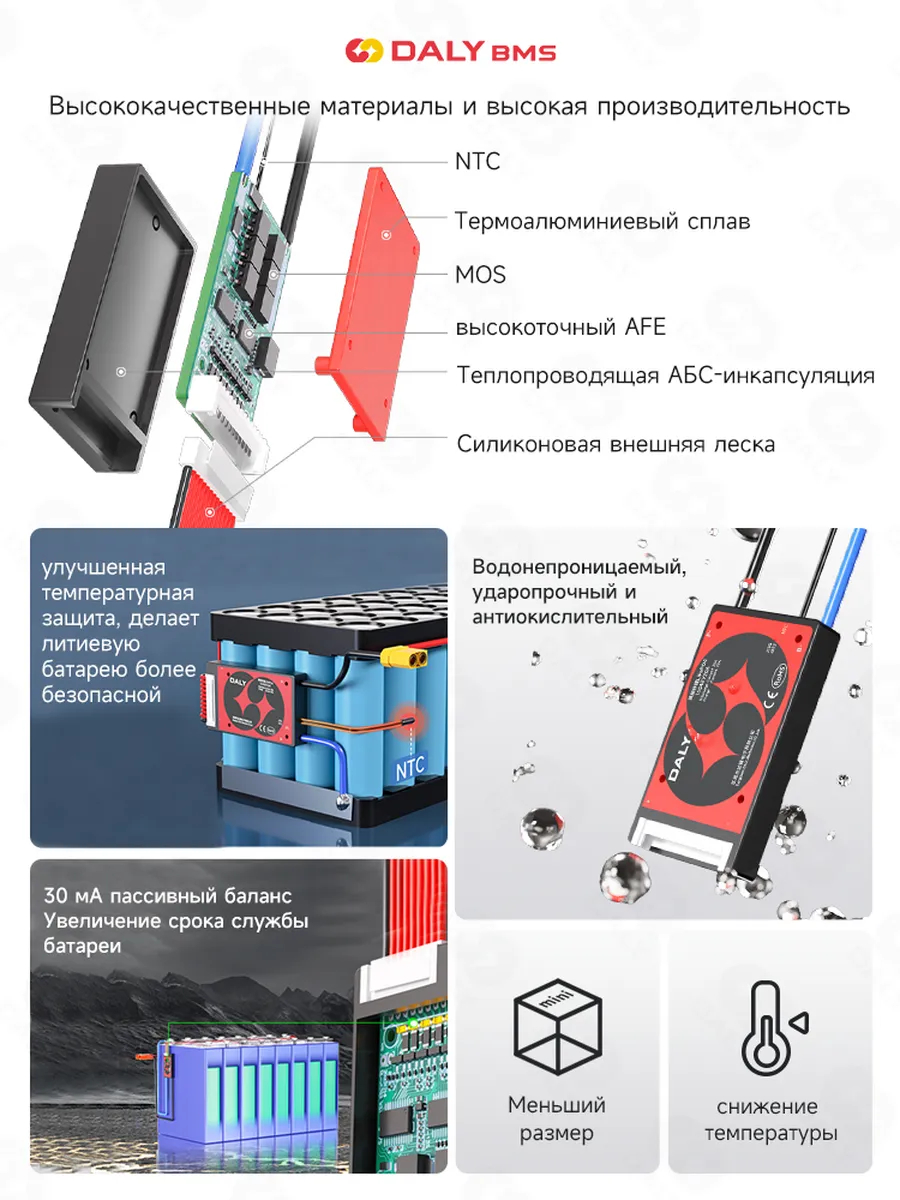 ПЛАТА BMS DALY LI-ION 13S20A 48B 20A